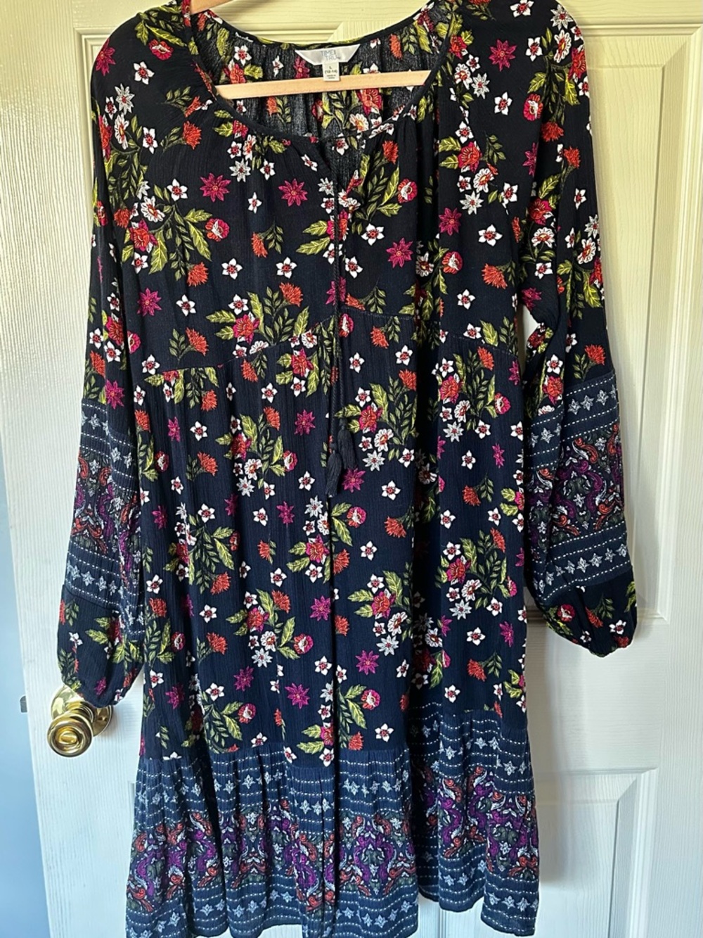 Time & True LARGE, Floral Boho Long Sleeve Tunic Dress - Multicolor on NAVY
